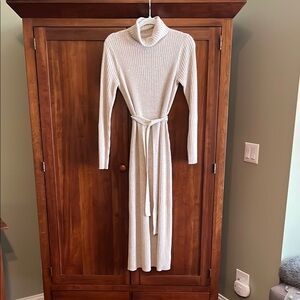 Reiss Cream Cashmere Blend Turtleneck Long Sleeve Sweater Dress